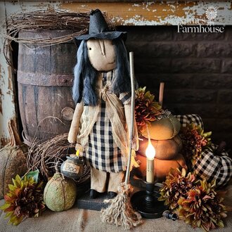 Aunt Medea Witch Doll Holding Tealight In Boo Pot