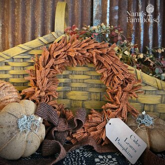 Autumn Wool Wreath Seeded Squash with Brown Bow