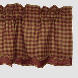 Burgundy Check Scalloped Layered Valance