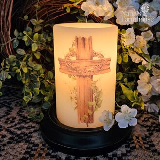 Rugged Cross Candle Sleeve - Vanilla