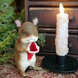 Christmas Mouse with Santa Hat Figurine - 6"