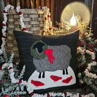 Christmas Sheep with Cardinals Pillow