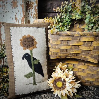 Crow & Tall Sunflower Applique Wool Pillow