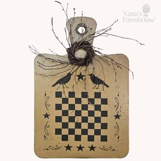 Cutting Board Wall Art with Crows, Wreath and Checkerboard Crow/Wreath Checkerboard - Large