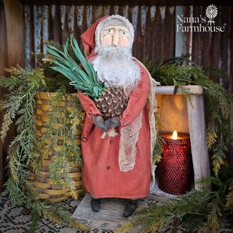 Primitive Santa in Pumpkin Robe with Pineapple