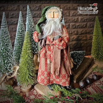 Santa in Coverlet Robe with Christmas Tree On Sled - 20"