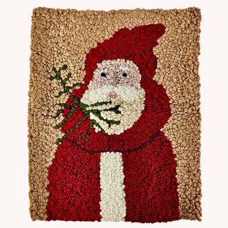 Hooked Rug Folk Art Santa with Tree