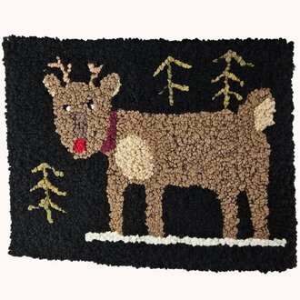 Hooked Rug Primitive Reindeer