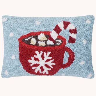 Hot Cocoa Hooked Pillow - 8" x 12"