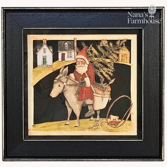 Santa On Donkey with Basket & Toys Framed