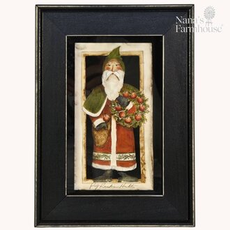 Santa with Cape, Cap and Apple Wreath Framed