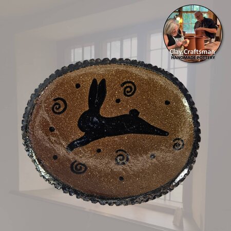 Oval Pottery Plate with Rabbit  - Medium