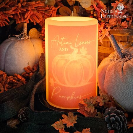 Autumn Leaves Pumpkin Rust Candle Sleeve