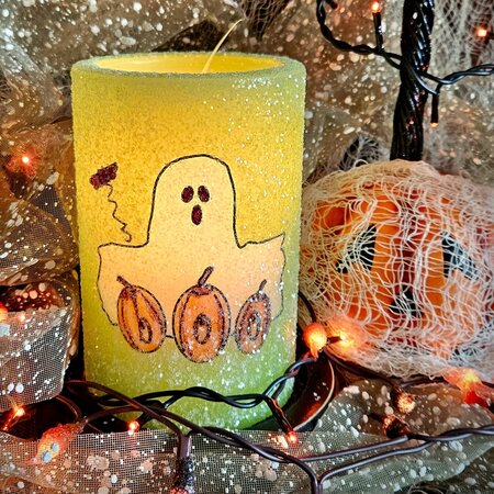 Ghost Boo Spring Green Candle Sleeve