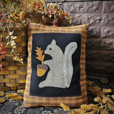 Squirrel Applique Wool  Pillow