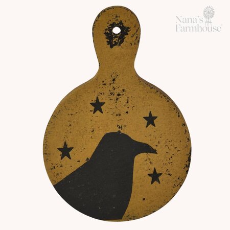 Mini Round Cutting Board Crow/Stars Mustard 6T  x 4 W