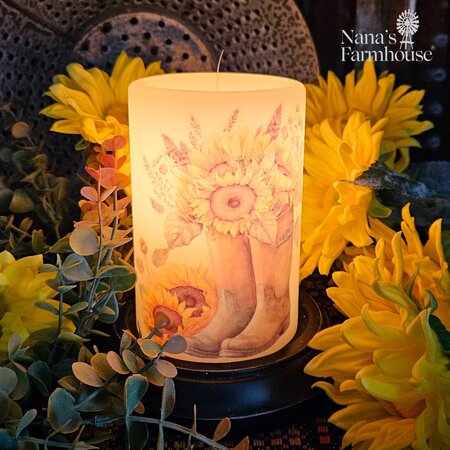 Garden Boot Sunflower Candle Sleeve - Vanilla