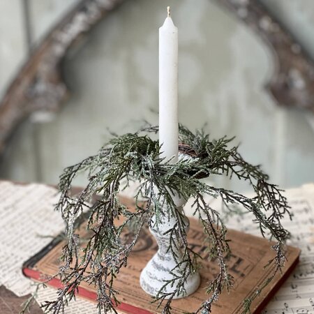 Weeping Cedar Candle Ring - Snow 2" Ctr x 9" Dia