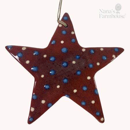 Smith Redware -Star Ornament Brown w/Blue Dots