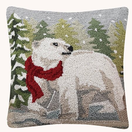 Polar Bear with Pine Trees Hooked Pillow - 18"