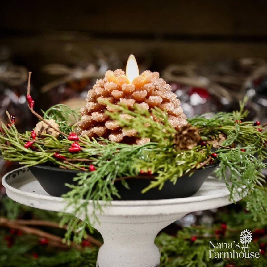 Pinecone Brown Wax Snowy Pinecone Candle -  4.5"