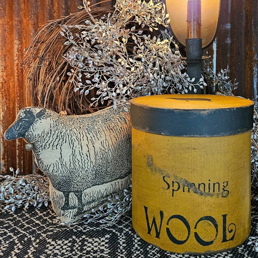 Tall Round Box with Lid Spinning Wool Mustard - 7"