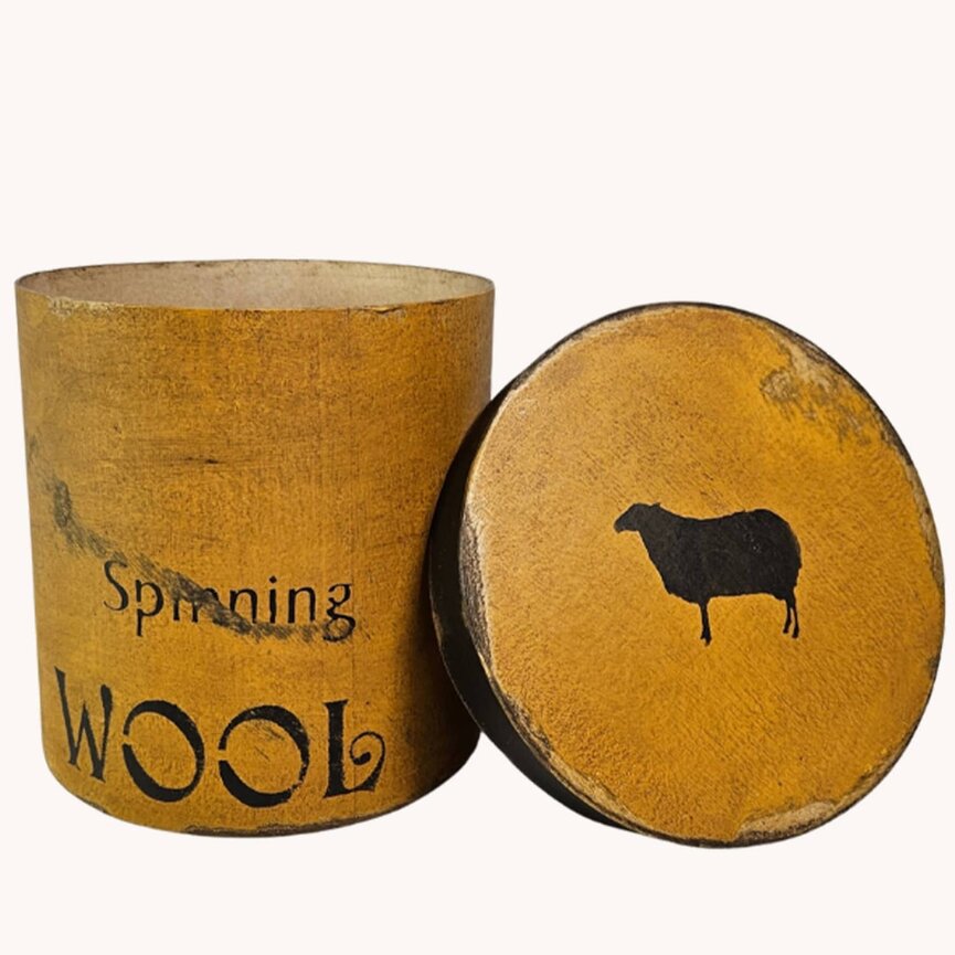 Tall Round Box with Lid Spinning Wool Mustard - 7"