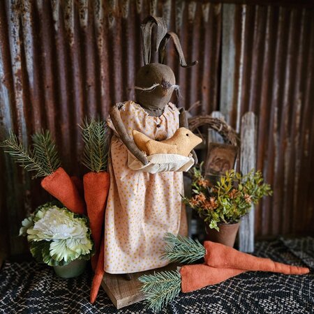 Girl Rabbit in Dress Holding Baby Chick In Apron - 21"