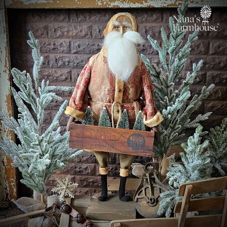 Santa with Wooden Box and Trees - 32"