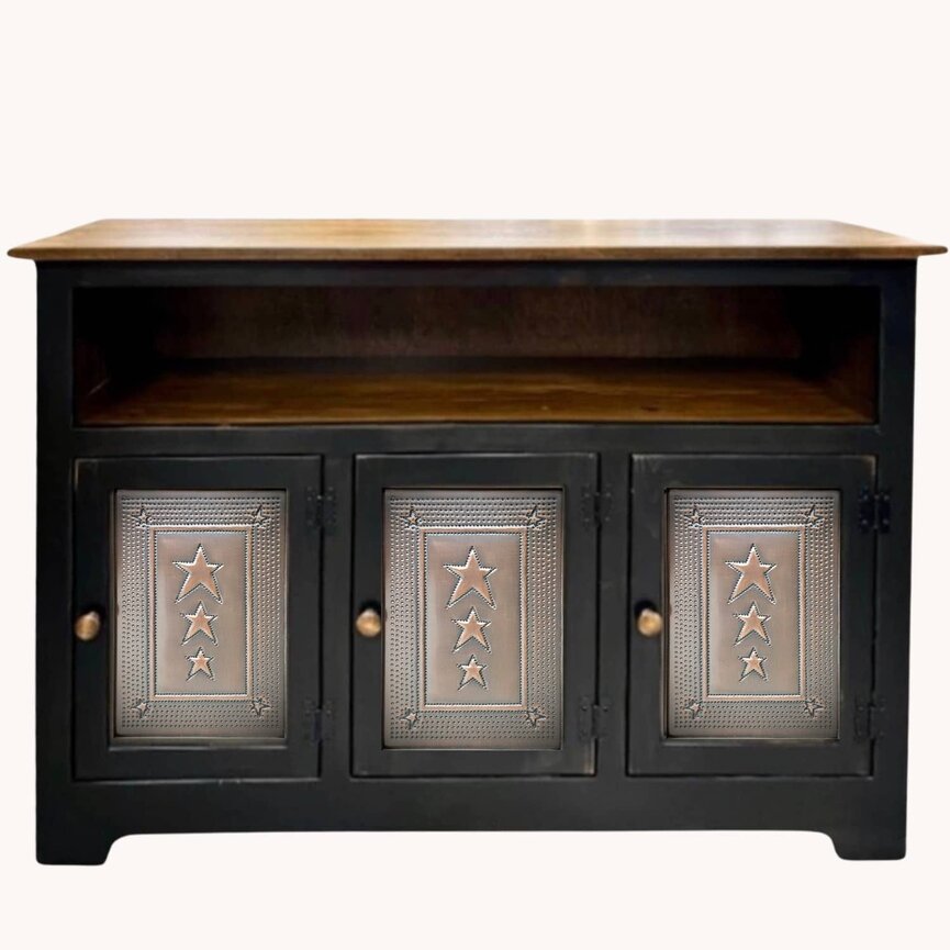 Black Buffet Three Door with Copper Star Insert - 47.5" x 16" x 33"