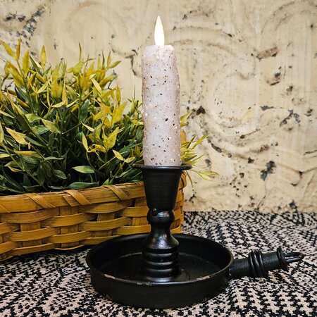 Scrooge Candlepan Black with Tranquility Moving Flame Taper Candle - 8"