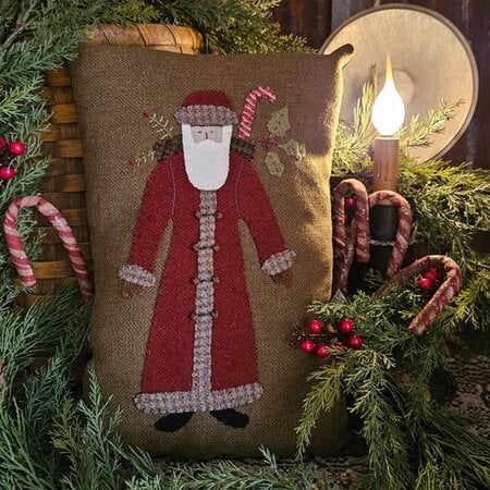 Primitive Santa Wool Applique Pillow