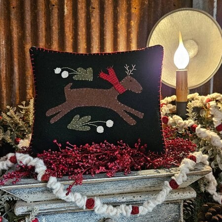 Reindeer Wool Applique Pillow