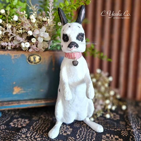 Large Rabbit Standing White with Black Ears & Spots - 11"