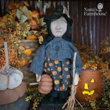 Witch with Pumpkin Printed Dress - Clay Face