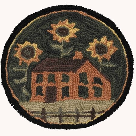 House And Sunflowers Hooked Chair Pad - 14.5"