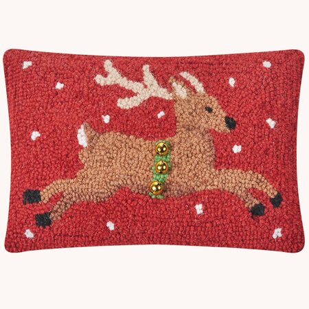 Reindeer with Bells Hooked Pillow - 8" x 12"