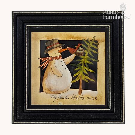 Snowman with Tree & Cardinal Framed