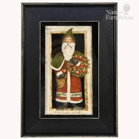 Santa with Cape, Cap and Apple Wreath Framed