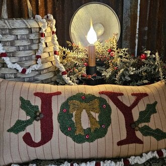 JOY & Wreath Wool Applique Pillow