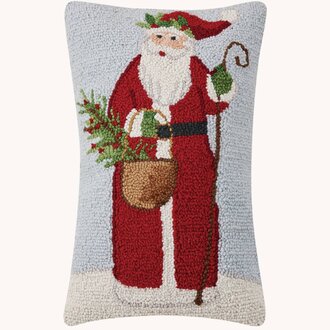 Noel Santa with Tree & Staff Hooked Pillow 18" x 12"