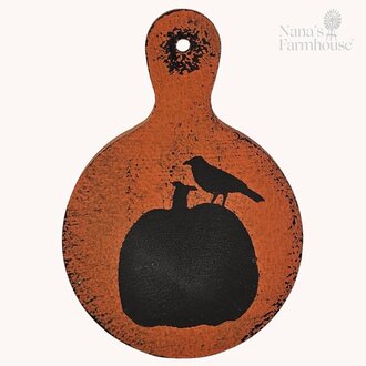 Pumpkin and Crow Mini Round Cutting Board Burnt Orange