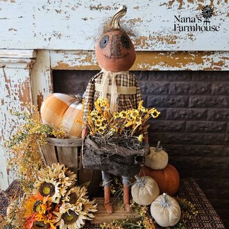 Pumpkin Girl Doll with Basket Of Flowers - 31"