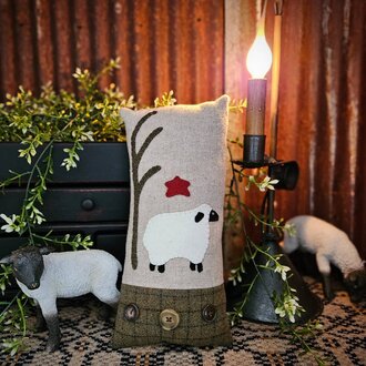 Sheep, Tree & Star Wool Applique Pillow