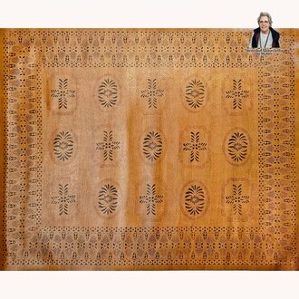 Bump Tavern Fancy Border Burnt Orange Floor Cloth  - 4' x 5'